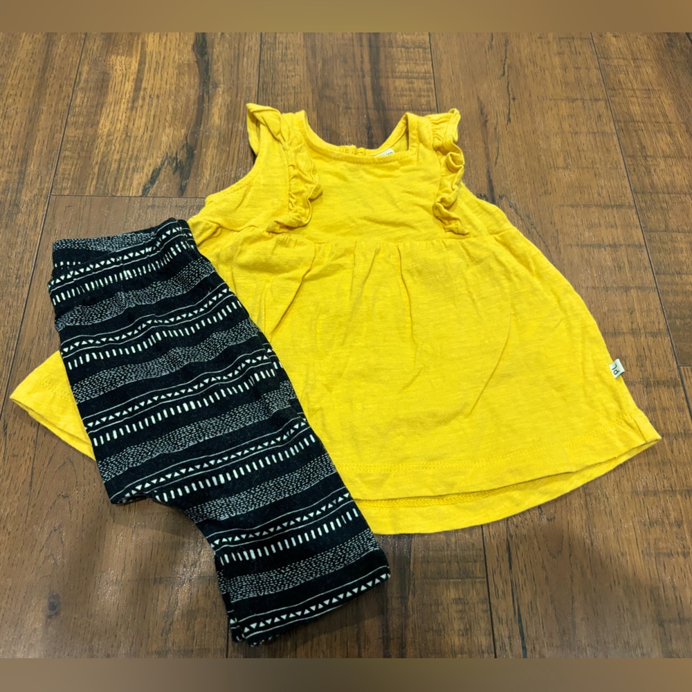 Petit Lem Matching Set, Gold Shirt with Black White Aztec Print Leggings, 3M